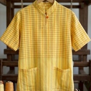 เสื้อผ้าทอมือคอจีน OTOP ลายตารางสีเหลือง